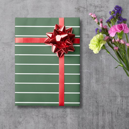 Jager Groen en Wit Dune Horizontale Gestreepte Cadeaupapier
