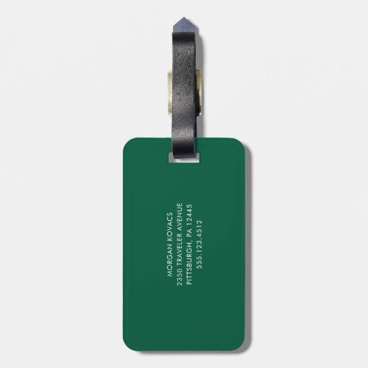 Jager groen en wit modern monogram bagagelabel (Achterkant verticaal)