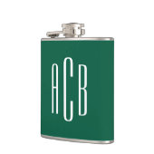 Jager groen en witte drieletter monogram heupfles (Links)