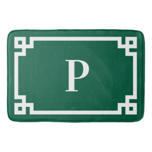 Jager Groen en Witte Griekse Sleutel Monogram Groo Badmat