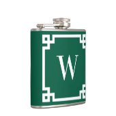 Jager groen en witte Griekse sleutelrand monogram Heupfles (Rechts)