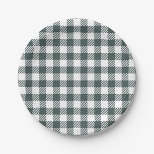 Jager Groen Gingham Patroon Papieren Bordje