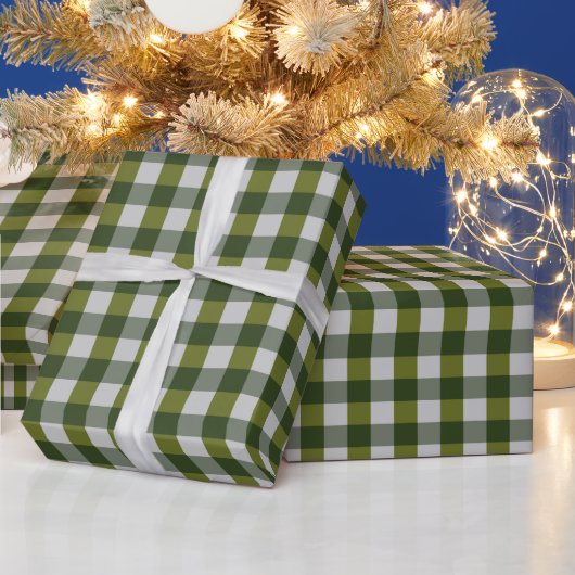 Jager Groen Ivoor Gingham Streep  Cadeaupapier (Feestdagen)