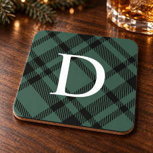 Jager groen tartan geruit aangepast monogram initi bier onderzetter