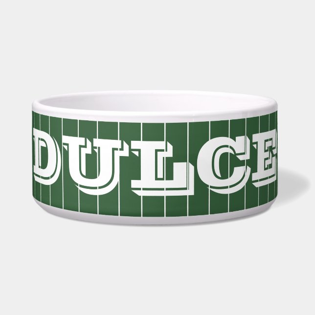Jager Groen Wit Dunne Verticale Gestreepte Naam Voerbakje (Voorkant)