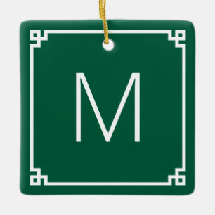 Jager groen witte Griekse sleutelrand monogram fot Keramisch Ornament