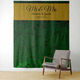 Jager groen zwart gouden bloemstuk trouw achtergro wandkleed