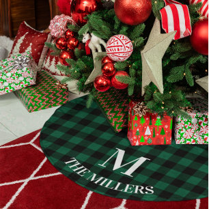 Jager Groen Zwarte Buffalo Geruite Familiemonogram Kerstboom Rok