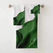 Jager groene agaat zilver glitters witte marmer bad handdoek (Insitu)