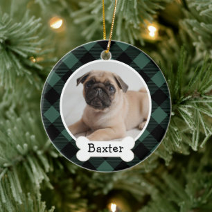 Jager groene Buffalo geruite Kerst hond foto Keramisch Ornament