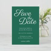 Jager groene elegante kalligrafie save the date (Staand voorkant)