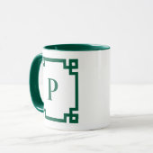 Jager groene Griekse sleutelrand monogram Mok (Voorkant links)