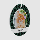 Jager Groene Kat Foto Script Naam Pootafdruk Ornament (voorkant)