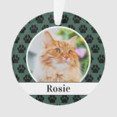 Jager Groene Kat Foto Script Naam Pootafdruk Ornament (voorkant)
