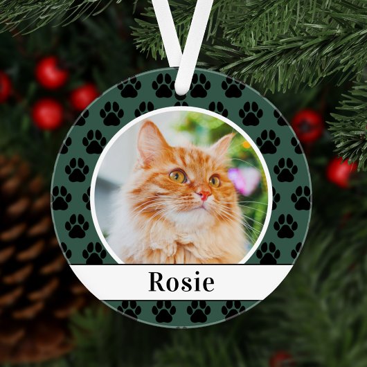 Jager Groene Kat Foto Script Naam Pootafdruk Ornament
