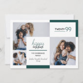 Jager groene Kerstkaarten met drie foto's Feestdagenkaart (Voorkant)