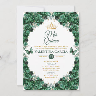Jager groene Quinceañera 15 jaar bloemenkroon goud Kaart