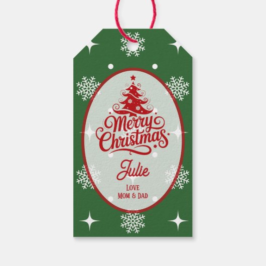 Jager groene sneeuwvlokken Kerstmis Cadeaulabel (Achterkant)