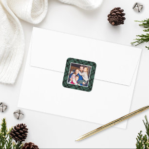 Jager groene tartan geruite Kerst foto Vierkante Sticker