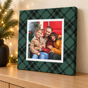 Jager groene tartan geruite patroon Kerst foto Canvas Afdruk
