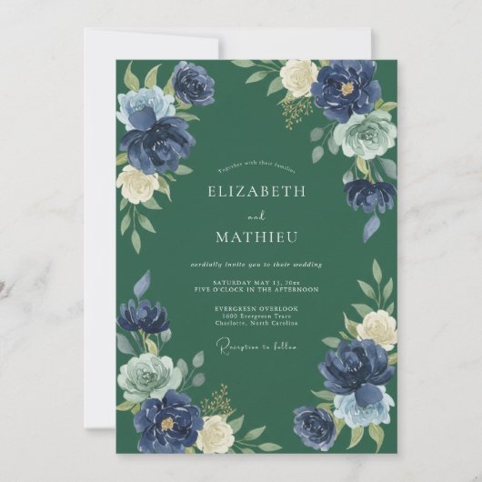 Jager Indigo Loof Eucalyptus Bruiloft Kaart (Voorkant)