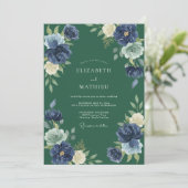 Jager Indigo Loof Eucalyptus Bruiloft Kaart (Staand voorkant)