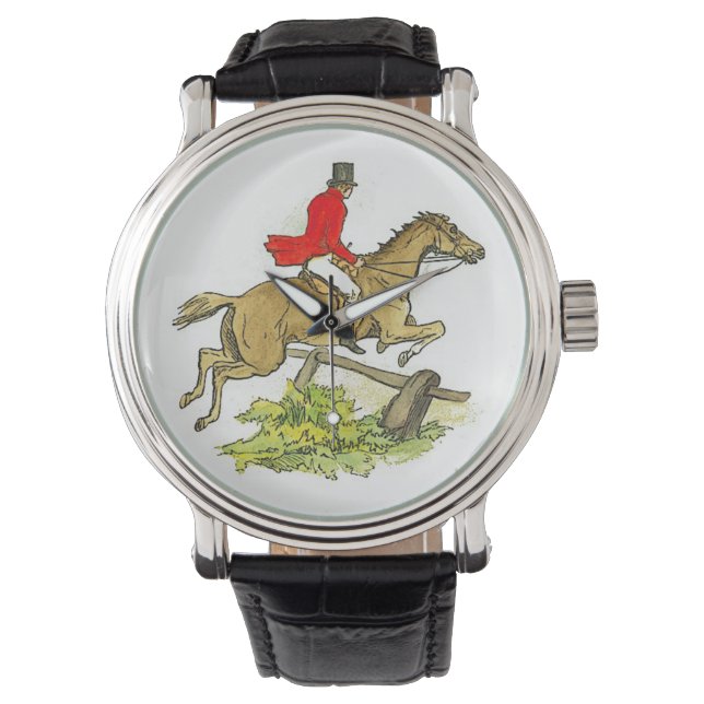 Jager Jumper Paard Vos Jacht of Trail Ride Horloge (Voorkant)