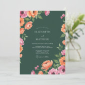 Jager Magenta Ranunculus Eucalyptus Bruiloft Kaart (Staand voorkant)