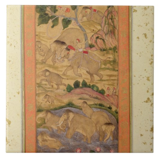 Jagers die elephants vangen, van de Grote Levensla Tegeltje (Voorkant)