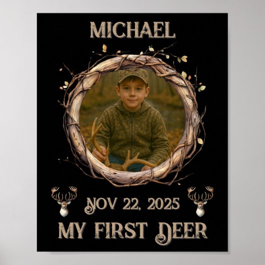 Jager's Eerste Hert Rustieke Bosrijke Mijlpaal Poster (Voorkant)