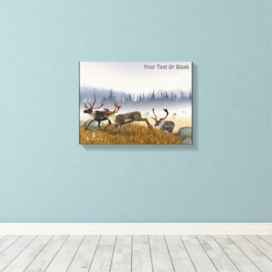 Jagers in de mist (kariboe) canvas print (Insitu (Houten vloer))