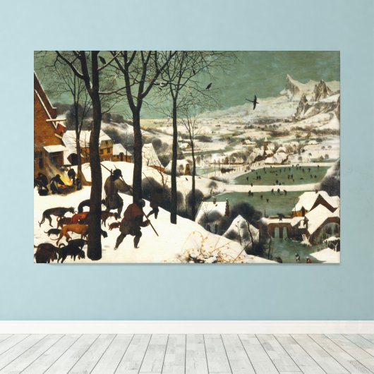 Jagers in de sneeuw door Pieter Bruegel de Ouderen Canvas Afdruk (Insitu (Houten vloer))