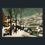 Jagers in de sneeuw door Pieter Bruegel de Ouderen Poster<br><div class="desc">Jagers in de sneeuw door Pieter Bruegel de Ouder, 1565, is een olie- en eiergetemperatuurschilderij van een uitgestrekt winterlandschap met een trio jagers en hun honden die in de sneeuw naar hun stad terugkeren. De jagers dragen maar één dode vos, vastgebonden aan een stok. Hun honden lijken een beetje ondervoed,...</div>