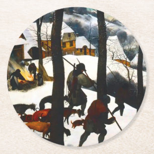 Jagers in het Sneeuwlandschap Pieter Bruegel Ronde Kartonnen Onderzetter