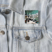 Jagers in het Sneeuwlandschap Pieter Bruegel Vierkante Button 5,1 Cm (In situ)