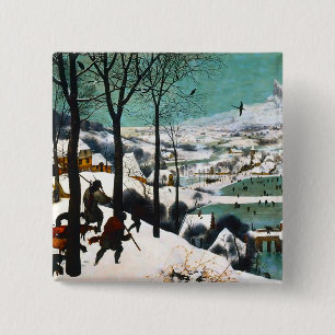 Jagers in het Sneeuwlandschap Pieter Bruegel Vierkante Button 5,1 Cm