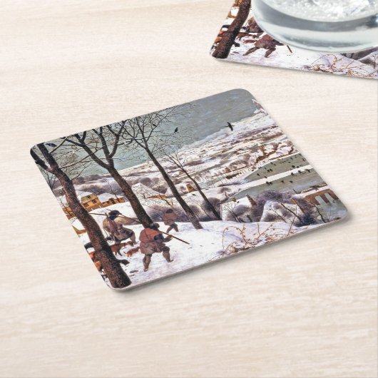 Jagers op de sneeuw, Pieter Bruegel en Ouderen Kartonnen Onderzetters (Schuin)