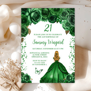 Jagersgroene Blonde Haren Prinses Verjaardagsfeest Kaart