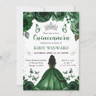 Jagersgroene jurk donkere huid prinses Quinceanera Kaart
