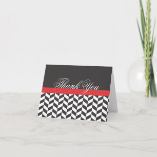 Jagged Chevron Black White Red Bedankkaart