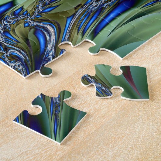 Jagged | Groene en blauwe fractale kunst Legpuzzel (Zijkant)
