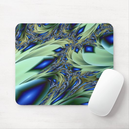 Jagged | Groene en blauwe fractale kunst Muismat (Met muis)