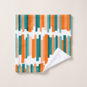 Jagged Lines - Blauwgroen en Oranje Bad Handdoek (Wasdoekje)