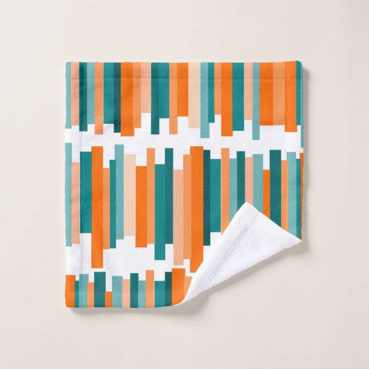 Jagged Lines - Blauwgroen en Oranje Bad Handdoek (Wasdoekje)
