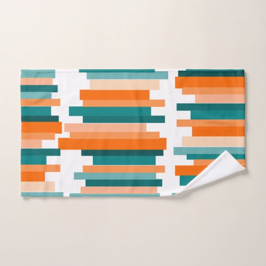 Jagged Lines - Blauwgroen en Oranje Bad Handdoek (Handdoek)