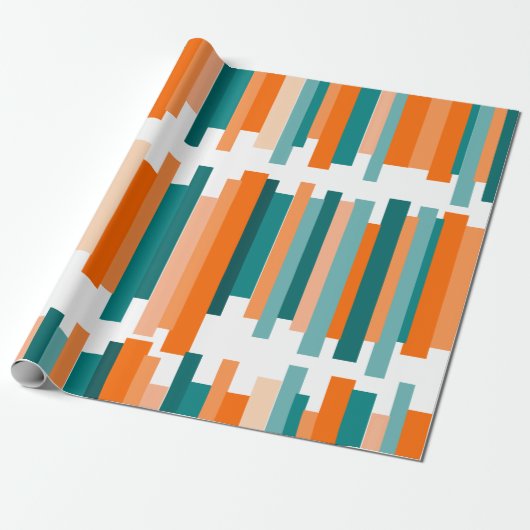 Jagged Lines - Blauwgroen en Oranje Cadeaupapier (Uitgerold)