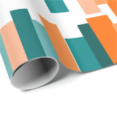 Jagged Lines - Blauwgroen en Oranje Cadeaupapier (Rol Hoek)