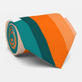 Jagged Lines - Blauwgroen en Oranje Stropdas (Opgerold)