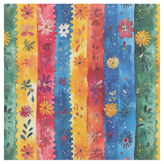 Jagged Stripe Floral Pattern-Papel Picado Stof (Close Up)