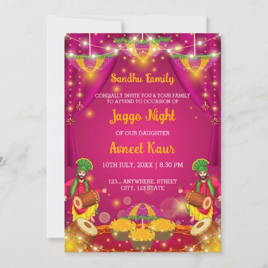 Jaggo night Invitation, Panjabi Pre Wedding Kaart (Voorkant)